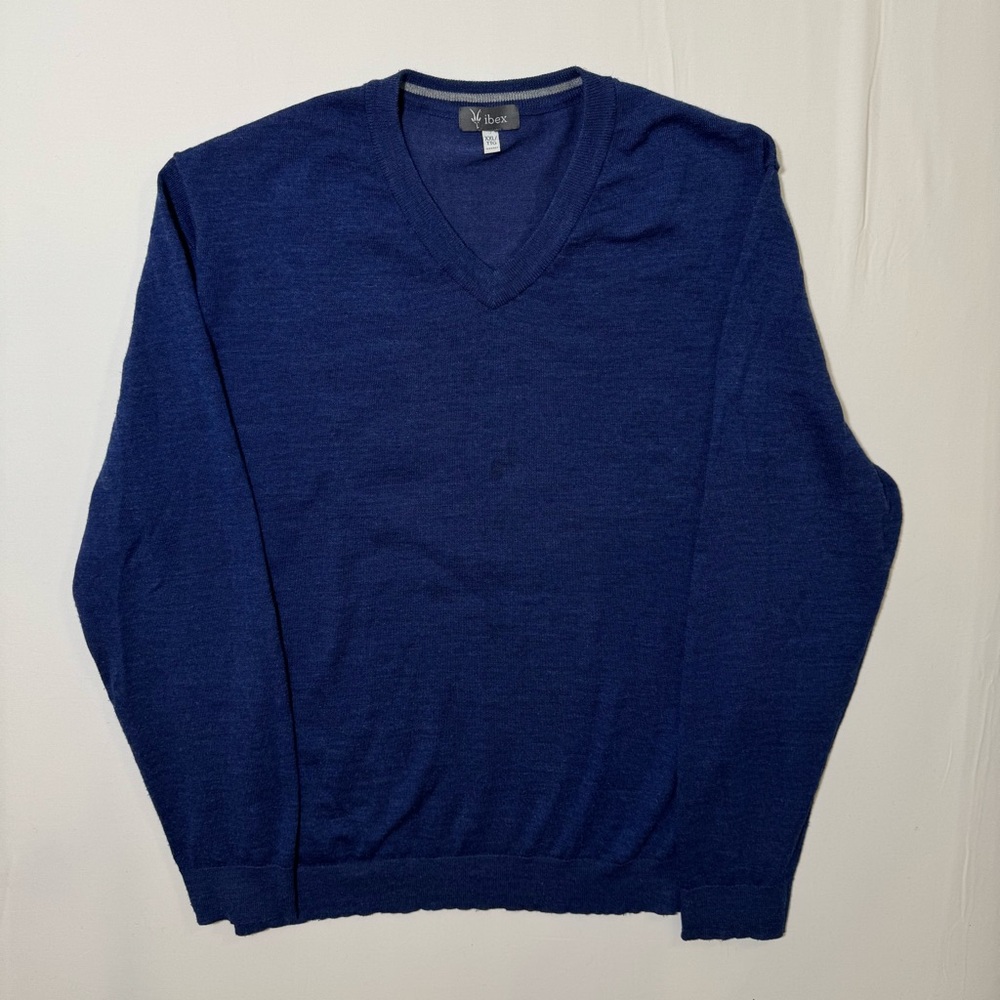 Ibex Merino Wool Blend V-Neck Sweater Men XXL Navy Blue Pullover‎ Casual Fall